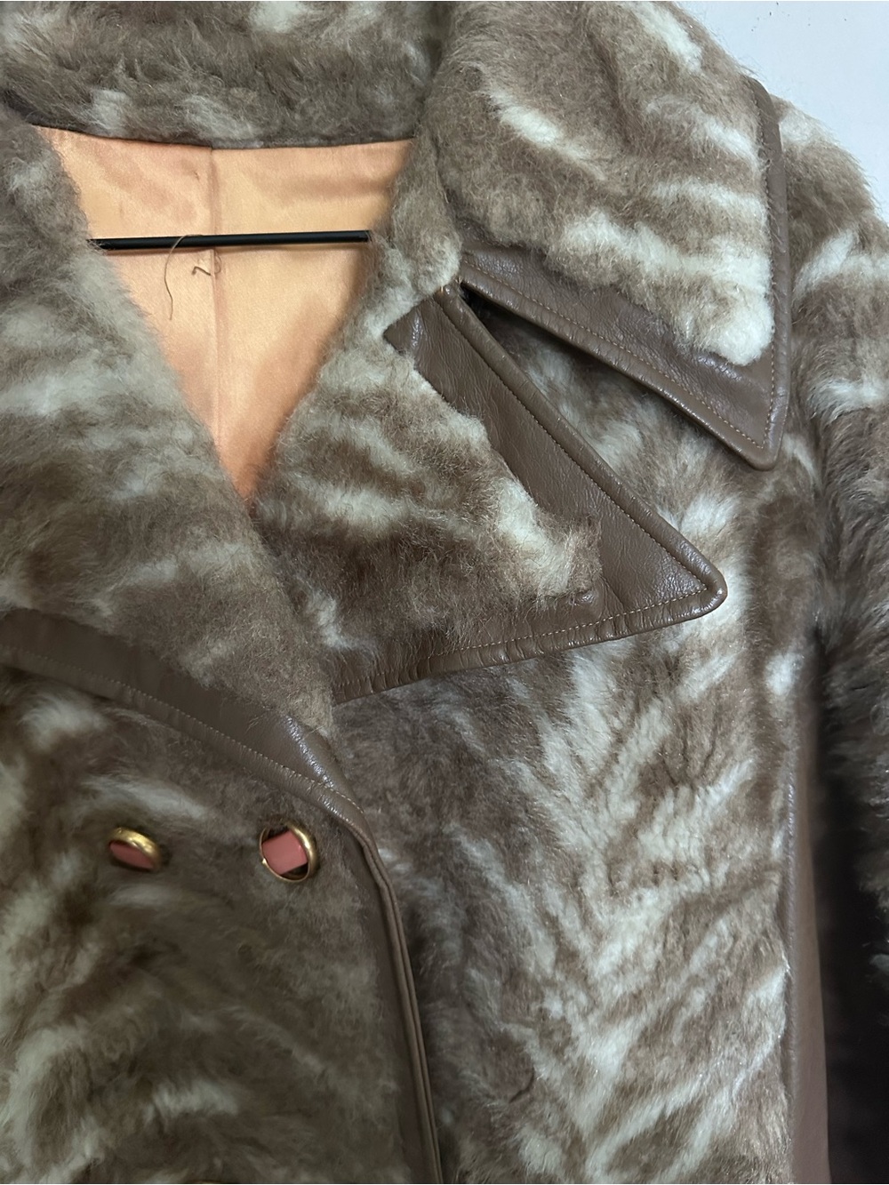 OUTERWEAR ▪️Vintage Taupe Faux Fur Double-Breasted Pea Coat